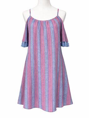 Joy Joy Small Cold Shoulder Tassel Shift Dress